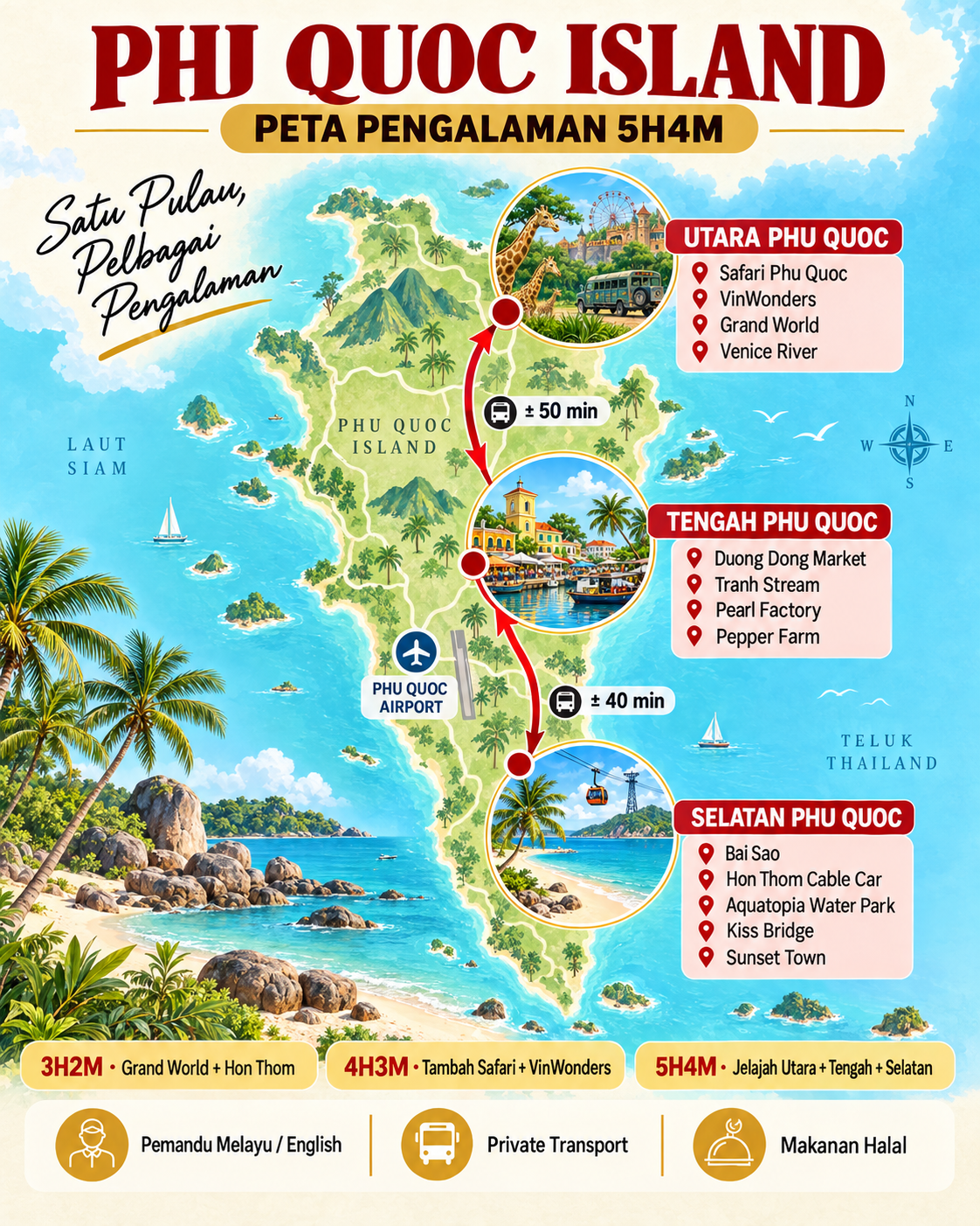 Peta pengalaman pakej Phu Quoc 3H2M 4H3M dan 5H4M